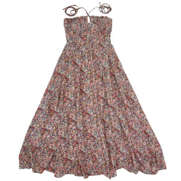 En Saison women's Pink White Green Floral Cross Halter Midi Dress Size Small - Picture 1 of 5